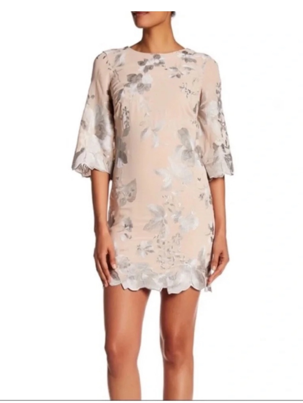 Dress the Population Paige Nude Sheath Dress Silver Embroidery